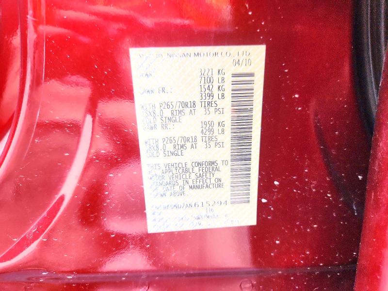 2010 Nissan Armada მანქანა იყიდება აუქციონზე, vin: 5N1BA0ND2AN615294, აუქციონის ნომერი: 62756156