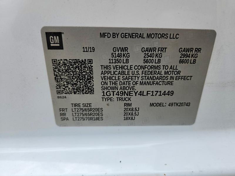 Продаж на аукціоні авто 2020 Gmc Sierra, vin: 1GT49NEY4LF171449, номер лоту: 60362856