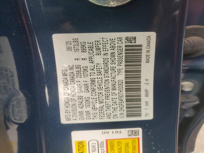 2026 Honda Civic მანქანა იყიდება აუქციონზე, vin: 2HGFE4F83TH300620, აუქციონის ნომერი: 85458105