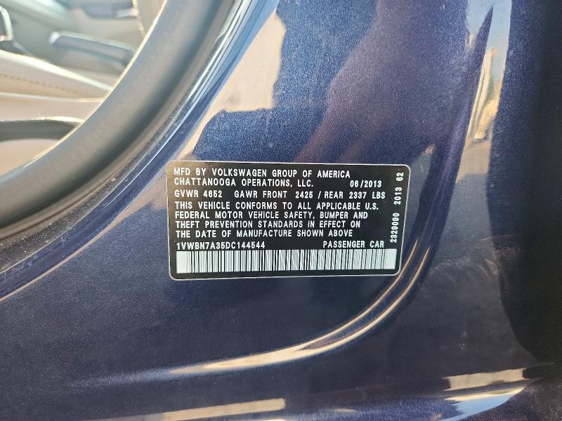 Aukcja sprzedaży 2013 Volkswagen Passat, vin: 1VWBN7A35DC144544, numer aukcji: 62436876