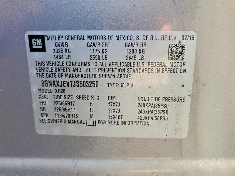 Продаж на аукціоні авто 2018 Chevrolet Equinox, vin: 3GNAXJEV7JS603250, номер лоту: 62521556