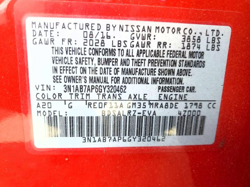 Продажа на аукционе авто 2016 Nissan Sentra, vin: 3N1AB7AP6GY320462, номер лота: 61549076