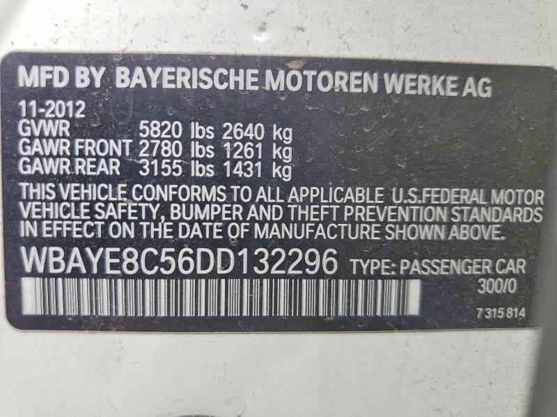 2013 Bmw 750 მანქანა იყიდება აუქციონზე, vin: WBAYE8C56DD132296, აუქციონის ნომერი: 61533876