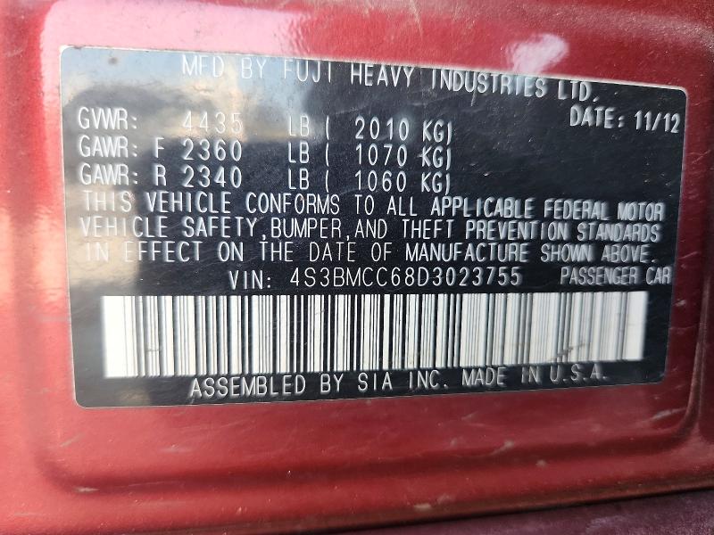 Aukcja sprzedaży 2013 Subaru Legacy, vin: 4S3BMCC68D3023755, numer aukcji: 62156766