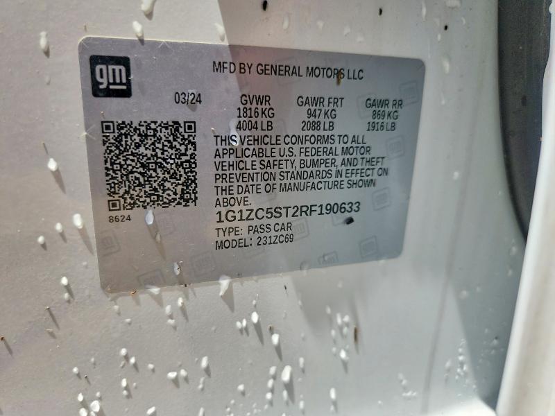 62157036 :رقم المزاد ، 1G1ZC5ST2RF190633 vin ، 2024 Chevrolet Malibu مزاد بيع