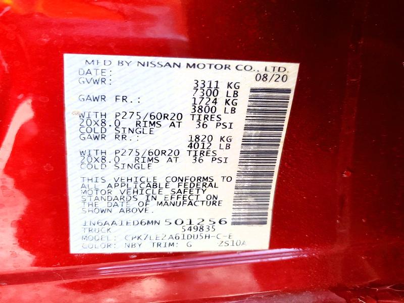 59308376 :رقم المزاد ، 1N6AA1ED6MN501256 vin ، 2021 Nissan Titan مزاد بيع