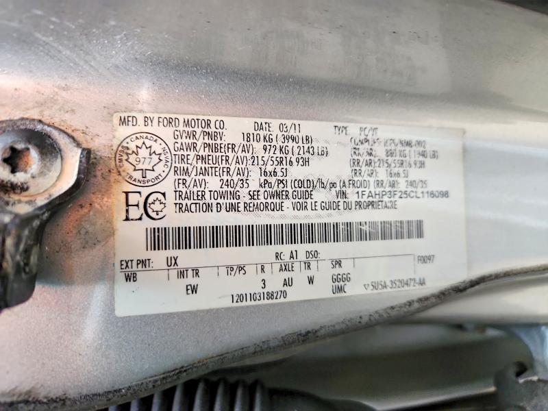 2012 Ford Focus მანქანა იყიდება აუქციონზე, vin: 1FAHP3F25CL116098, აუქციონის ნომერი: 60742016