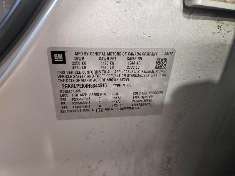 Aukcja sprzedaży 2017 Gmc Terrain, vin: 2GKALPEK4H6344615, numer aukcji: 59849696