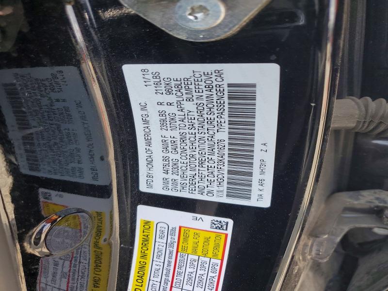 61556526 :رقم المزاد ، 1HGCV1F33KA016276 vin ، 2019 Honda Accord مزاد بيع
