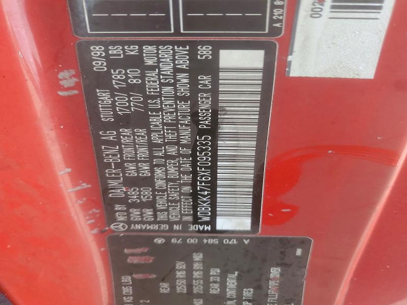 Продаж на аукціоні авто 1999 Mercedes-benz Slk, vin: WDBKK47F6XF095335, номер лоту: 62219506