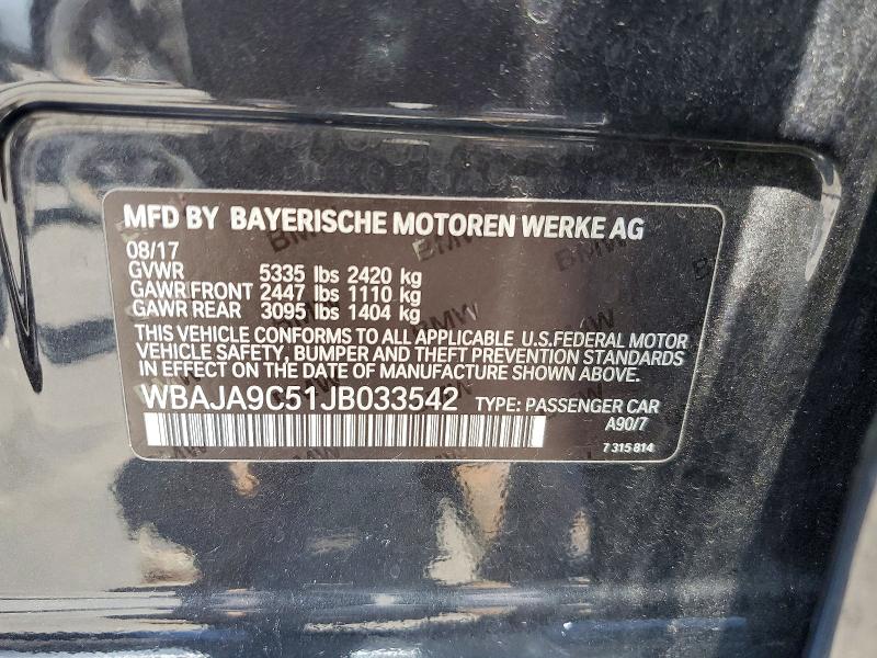 61818106 :رقم المزاد ، WBAJA9C51JB033542 vin ، 2018 Bmw 530e مزاد بيع
