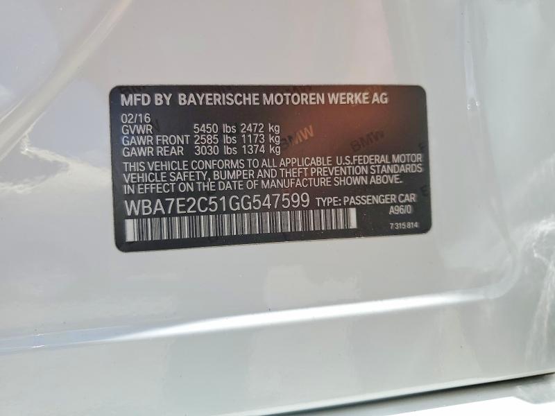 Aukcja sprzedaży 2016 Bmw 740, vin: WBA7E2C51GG547599, numer aukcji: 61860976
