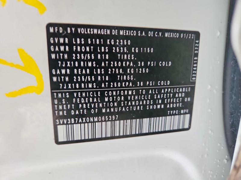 Продаж на аукціоні авто 2022 Volkswagen Tiguan, vin: 3VV3B7AX0NM065397, номер лоту: 59886316