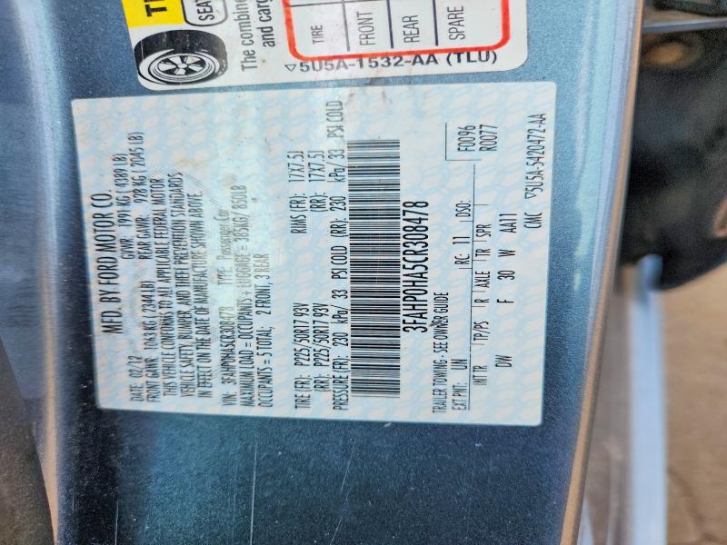 62588056 :رقم المزاد ، 3FAHP0HA5CR308478 vin ، 2012 Ford Fusion مزاد بيع