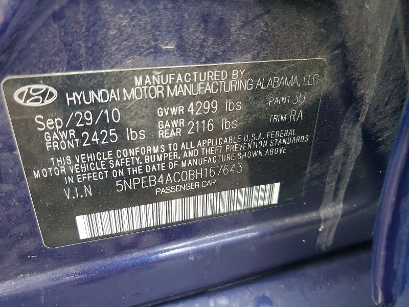 60650886 :رقم المزاد ، 5NPEB4AC0BH167643 vin ، 2011 Hyundai Sonata مزاد بيع