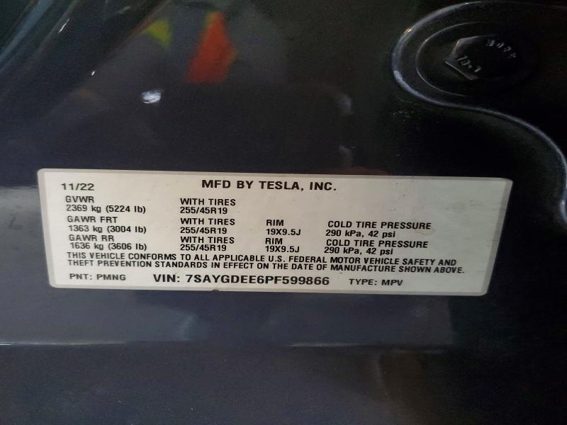 Продажа на аукционе авто 2023 Tesla Model Y, vin: 7SAYGDEE6PF599866, номер лота: 59880796