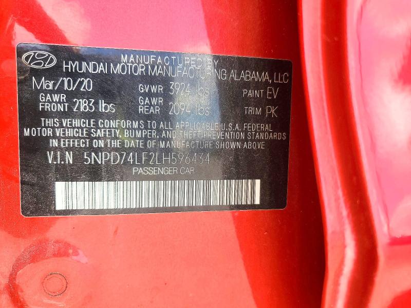 Aukcja sprzedaży 2020 Hyundai Elantra, vin: 5NPD74LF2LH596434, numer aukcji: 58942946