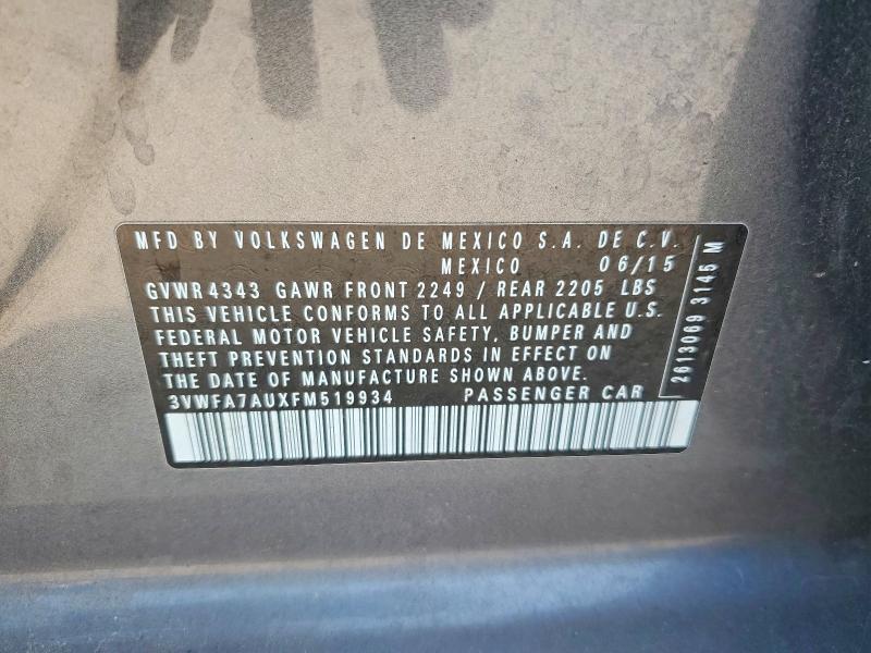 2015 Volkswagen Golf Sportwagen მანქანა იყიდება აუქციონზე, vin: 3VWFA7AUXFM519934, აუქციონის ნომერი: 62003886