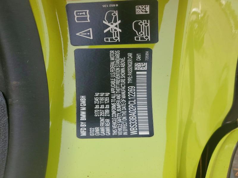 Aukcja sprzedaży 2023 Bmw M4, vin: WBS33BA02PCL12269, numer aukcji: 60540936