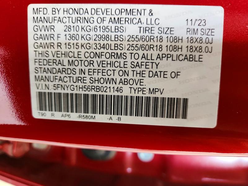63020256 :رقم المزاد ، 5FNYG1H56RB021146 vin ، 2024 Honda Pilot مزاد بيع