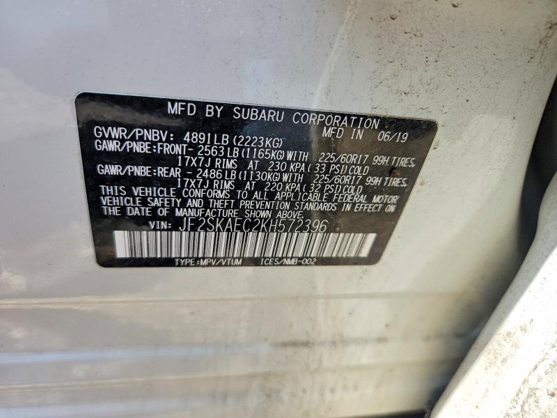 59147486 :رقم المزاد ، JF2SKAEC2KH572396 vin ، 2019 Subaru Forester مزاد بيع