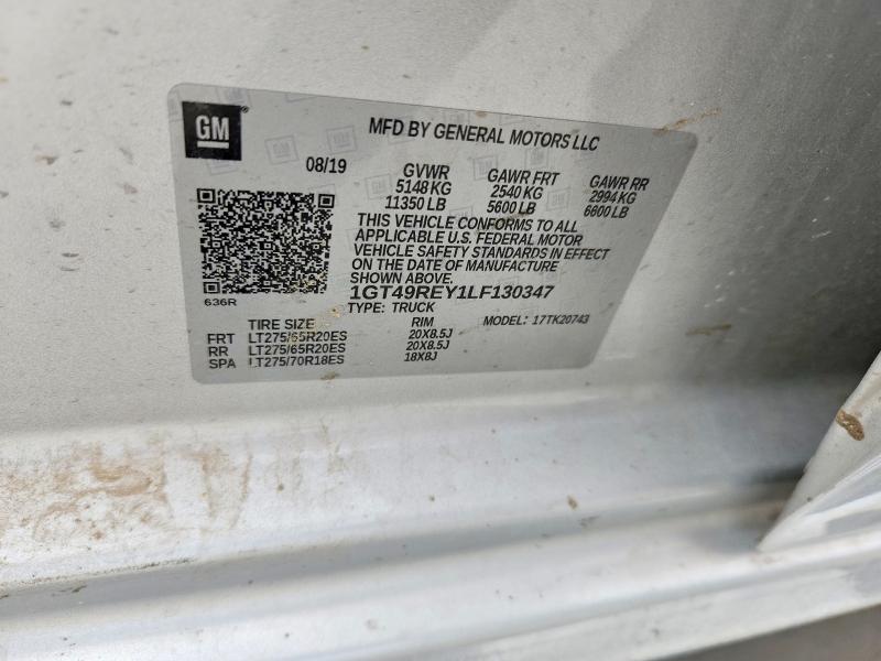 61733266 :رقم المزاد ، 1GT49REY1LF130347 vin ، 2020 Gmc Sierra مزاد بيع