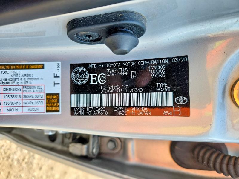 Продажа на аукционе авто 2020 Toyota Prius, vin: JTDKARFU9L3120340, номер лота: 61383796