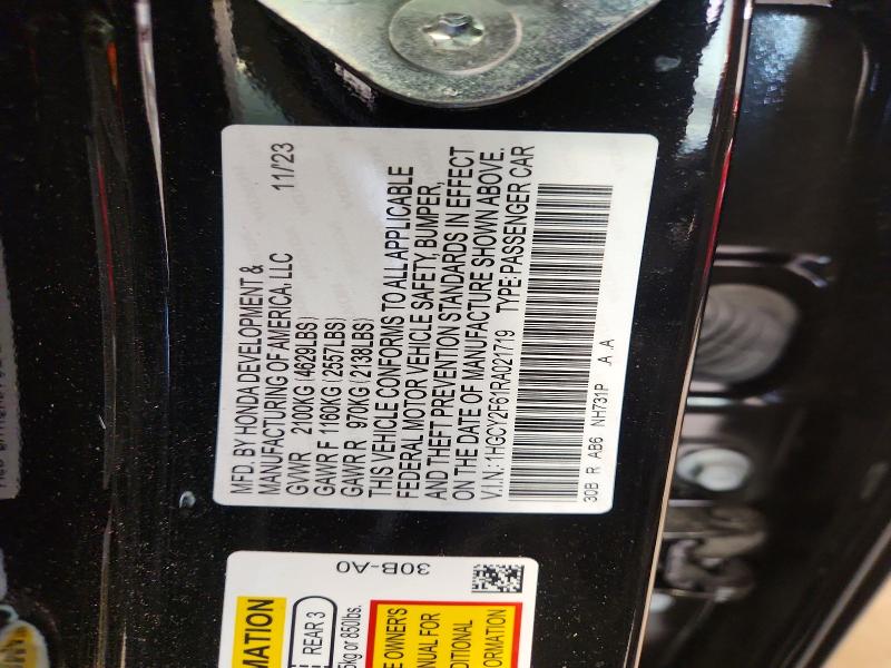Aukcja sprzedaży 2024 Honda Accord, vin: 1HGCY2F61RA021719, numer aukcji: 59787056