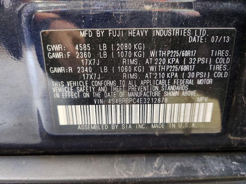 2014 Subaru Outback მანქანა იყიდება აუქციონზე, vin: 4S4BRBPC4E3212878, აუქციონის ნომერი: 61641446
