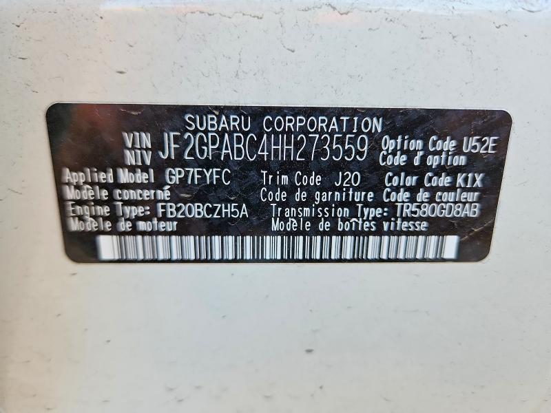 Продаж на аукціоні авто 2017 Subaru Crosstrek, vin: JF2GPABC4HH273559, номер лоту: 61381426