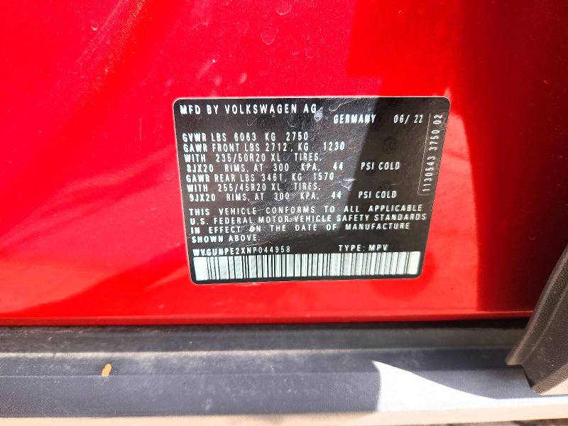 63350376 :رقم المزاد ، WVGUNPE2XNP044958 vin ، 2022 Volkswagen Id.4 مزاد بيع