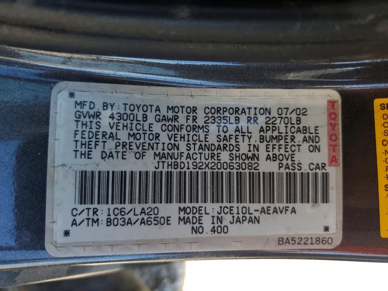 Aukcja sprzedaży 2002 Lexus Is, vin: JTHBD192X20063082, numer aukcji: 61979376