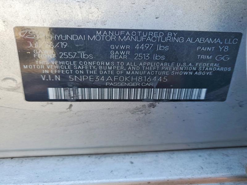 Aukcja sprzedaży 2019 Hyundai Sonata, vin: 5NPE34AF0KH816445, numer aukcji: 58743706