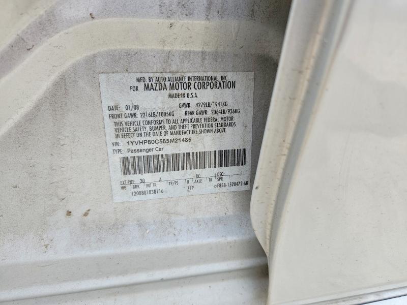 61603346 :رقم المزاد ، 1YVHP80C585M21485 vin ، 2008 Mazda 6 مزاد بيع