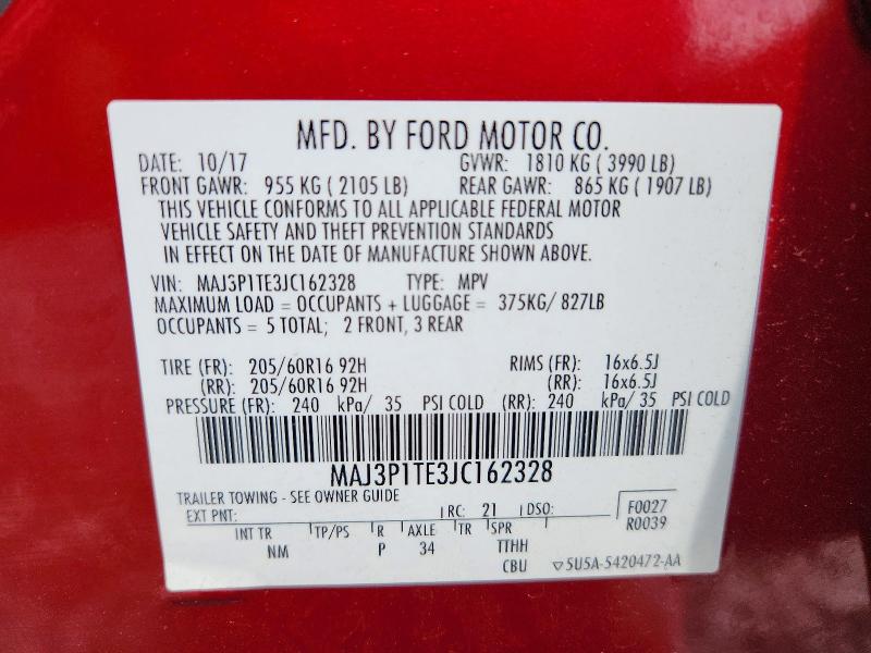 Aukcja sprzedaży 2018 Ford Ecosport, vin: MAJ3P1TE3JC162328, numer aukcji: 62231246