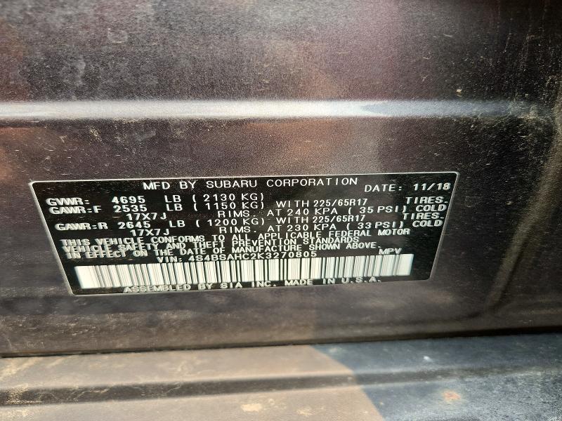 Продажа на аукционе авто 2019 Subaru Outback, vin: 4S4BSAHC2K3270805, номер лота: 61044846