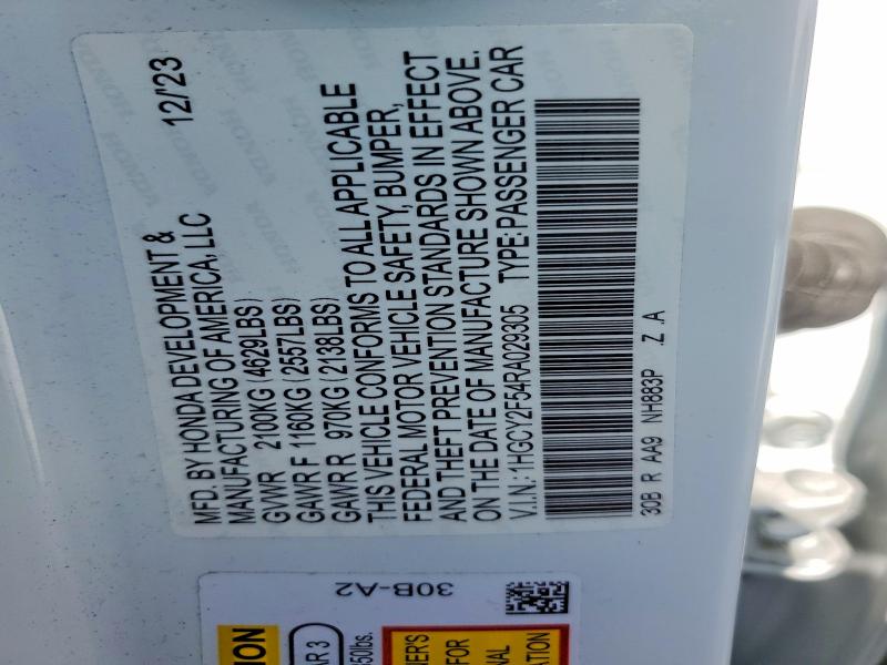 Aukcja sprzedaży 2024 Honda Accord, vin: 1HGCY2F54RA029305, numer aukcji: 60086736