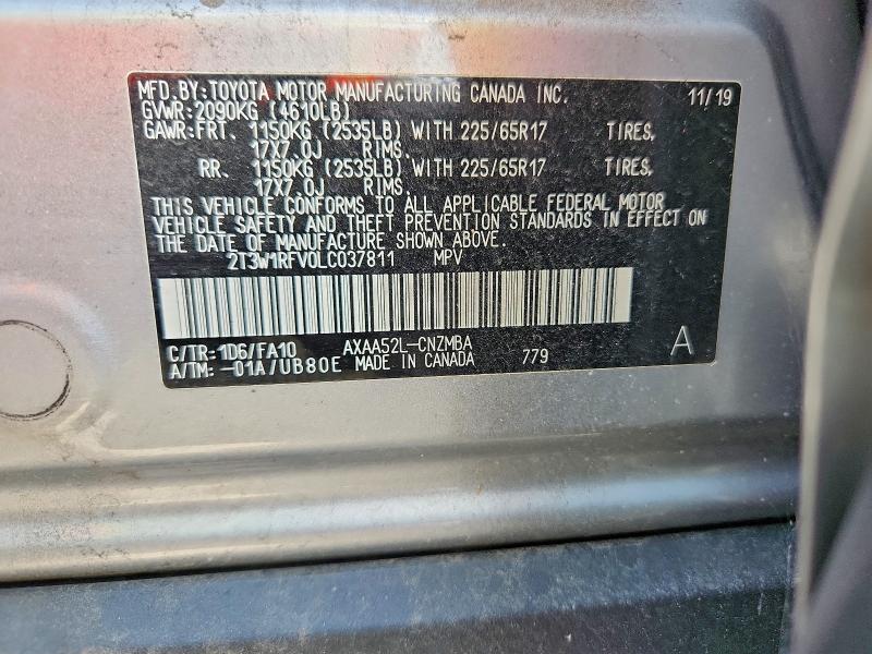 2020 Toyota Rav4 მანქანა იყიდება აუქციონზე, vin: 2T3W1RFV0LC037811, აუქციონის ნომერი: 60785286