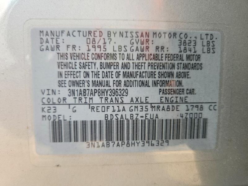 Продажа на аукционе авто 2017 Nissan Sentra, vin: 3N1AB7AP8HY396329, номер лота: 60552896