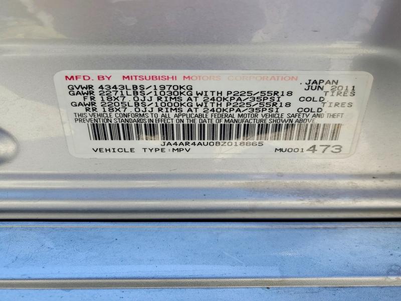 2011 Mitsubishi Outlander Sport მანქანა იყიდება აუქციონზე, vin: JA4AR4AU0BZ018865, აუქციონის ნომერი: 62106956