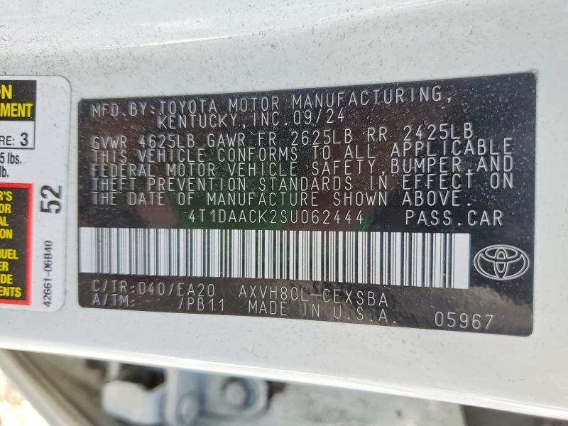 2025 Toyota Camry მანქანა იყიდება აუქციონზე, vin: 4T1DAACK2SU062444, აუქციონის ნომერი: 61394666