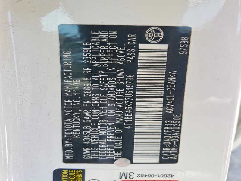 Продаж на аукціоні авто 2007 Toyota Camry, vin: 4T1BE46K77U619798, номер лоту: 62454936