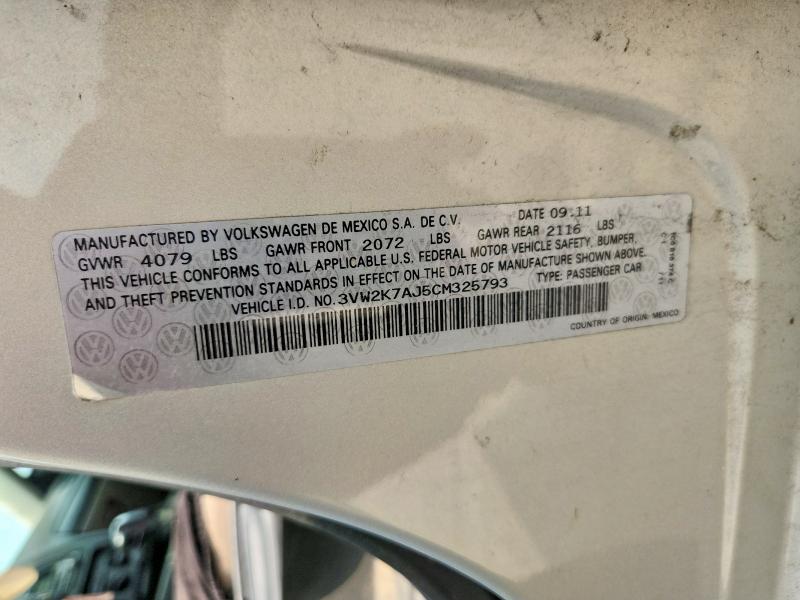 Продажа на аукционе авто 2012 Volkswagen Jetta, vin: 3VW2K7AJ5CM325793, номер лота: 62824346