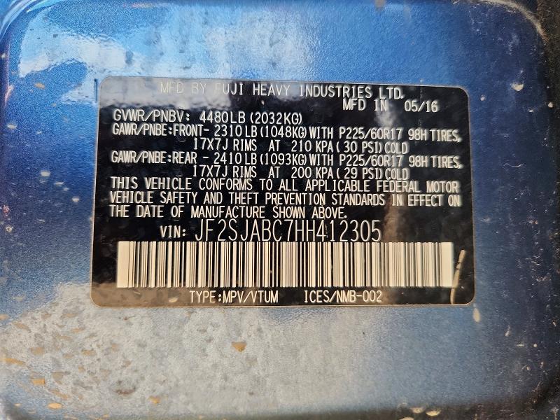 2017 Subaru Forester მანქანა იყიდება აუქციონზე, vin: JF2SJABC7HH412305, აუქციონის ნომერი: 61803116