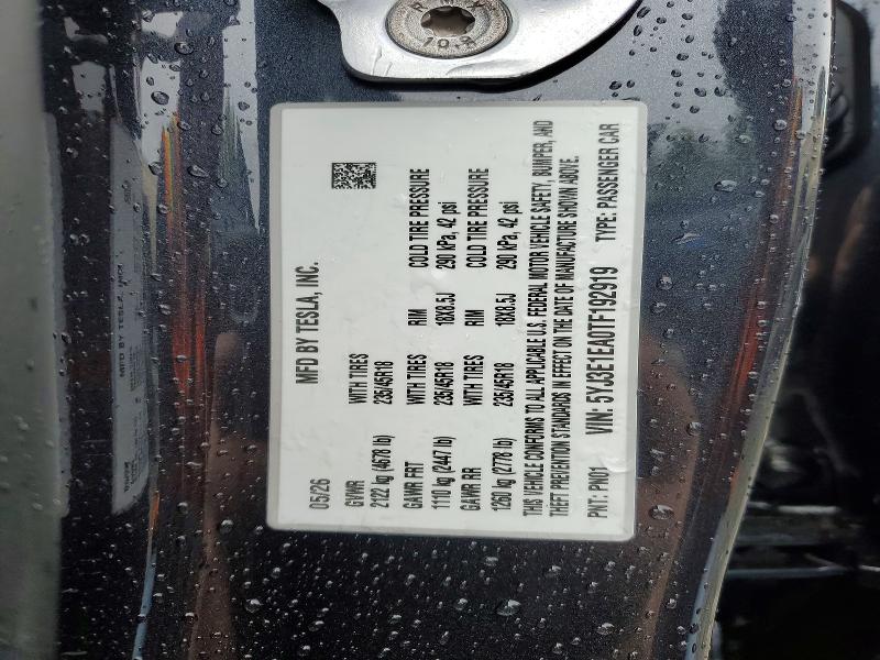 2026 Tesla Model 3 მანქანა იყიდება აუქციონზე, vin: 5YJ3E1EA0TF192919, აუქციონის ნომერი: 59986206