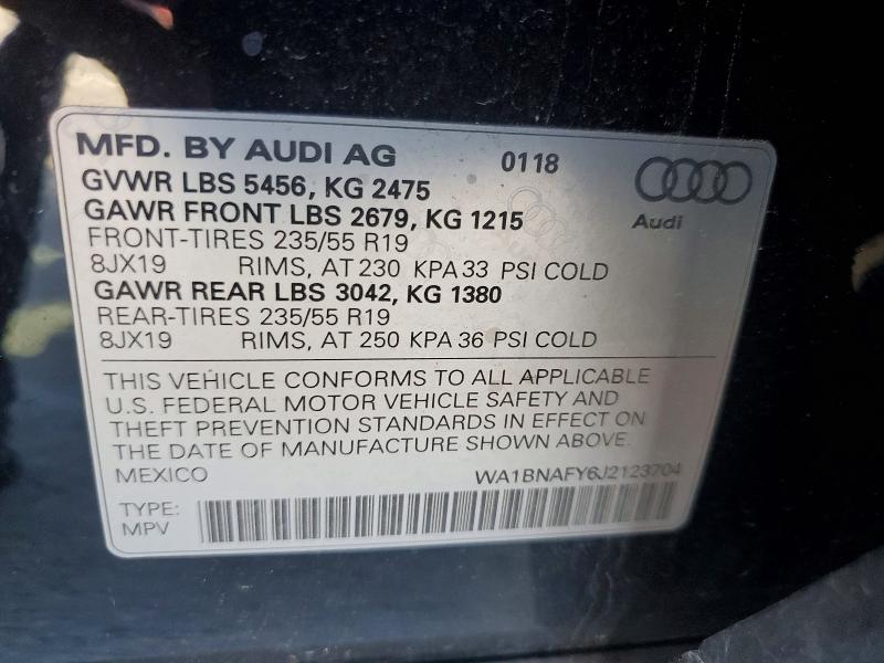 Aukcja sprzedaży 2018 Audi Q5, vin: WA1BNAFY6J2123704, numer aukcji: 61920406