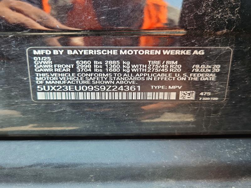 2025 Bmw X5 მანქანა იყიდება აუქციონზე, vin: 5UX23EU09S9Z24361, აუქციონის ნომერი: 61126586
