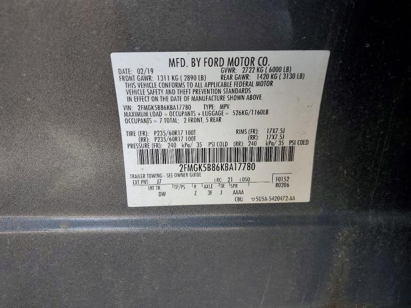 Продажа на аукционе авто 2019 Ford Flex, vin: 2FMGK5B86KBA17780, номер лота: 60440826