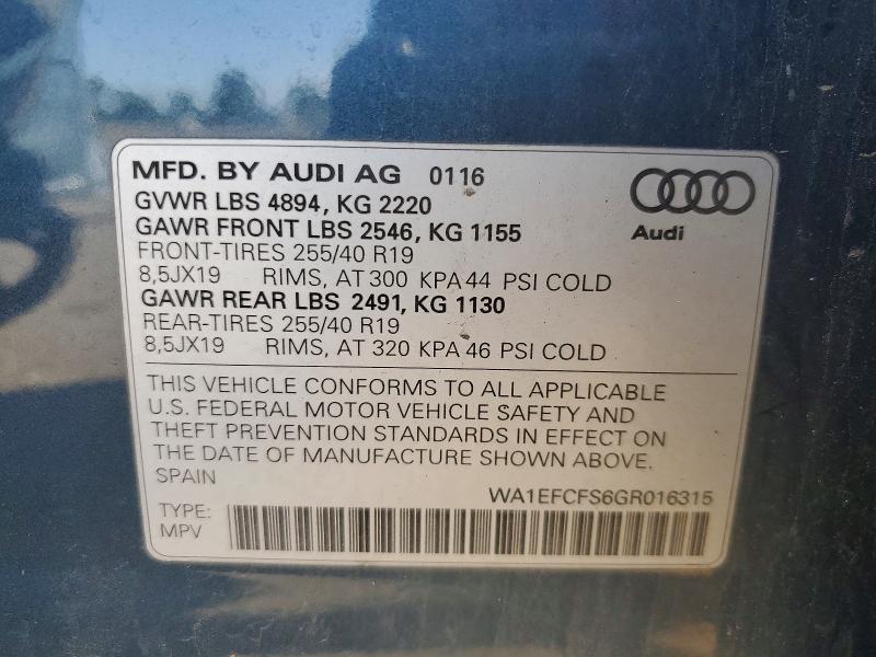 2016 Audi Q3 მანქანა იყიდება აუქციონზე, vin: WA1EFCFS6GR016315, აუქციონის ნომერი: 60781356