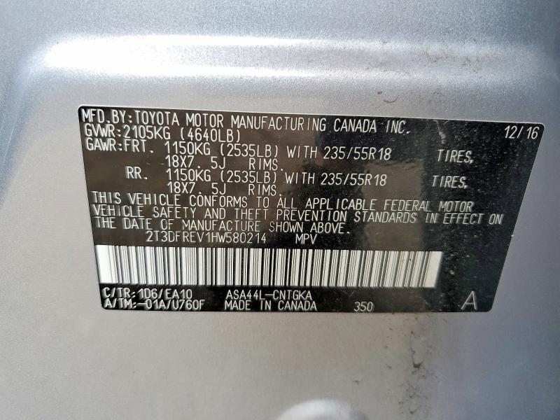 60519736 :رقم المزاد ، 2T3DFREV1HW580214 vin ، 2017 Toyota Rav4 مزاد بيع